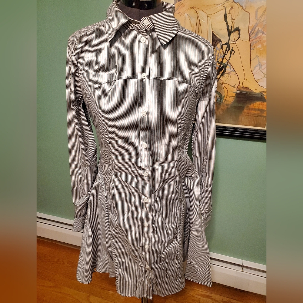 INC Striped Button-Up Shirt Dress